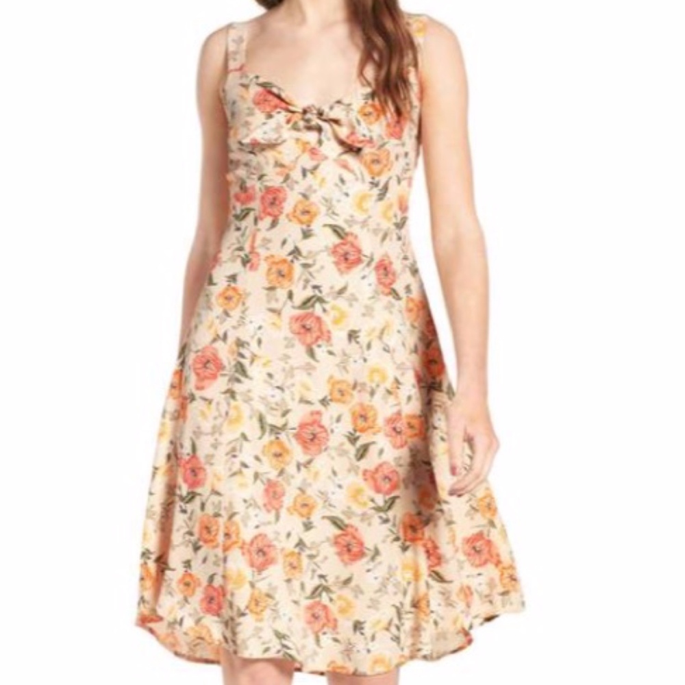 ASTR the label tie front floral midi dress